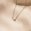 Pink Opal &amp; Diamond Butterfly Necklace Silver 18K Gold Plated