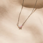 Pink Opal &amp; Diamond Butterfly Necklace Silver 18K Gold Plated