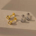 Medium Diamond Bezel Flatback Studs Silver 18K Gold Plated