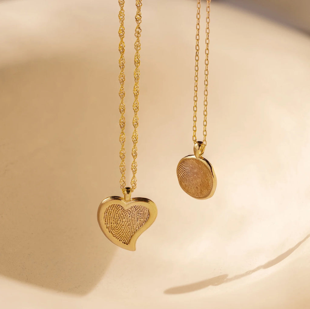 Fingerprint Heart Pendant Necklace Silver 18K Gold Plated