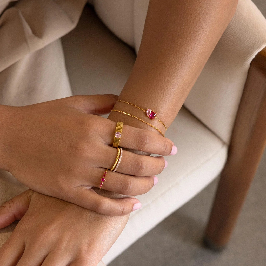 Toi et Moi Birthstone Bracelet Silver 18K Gold Plated