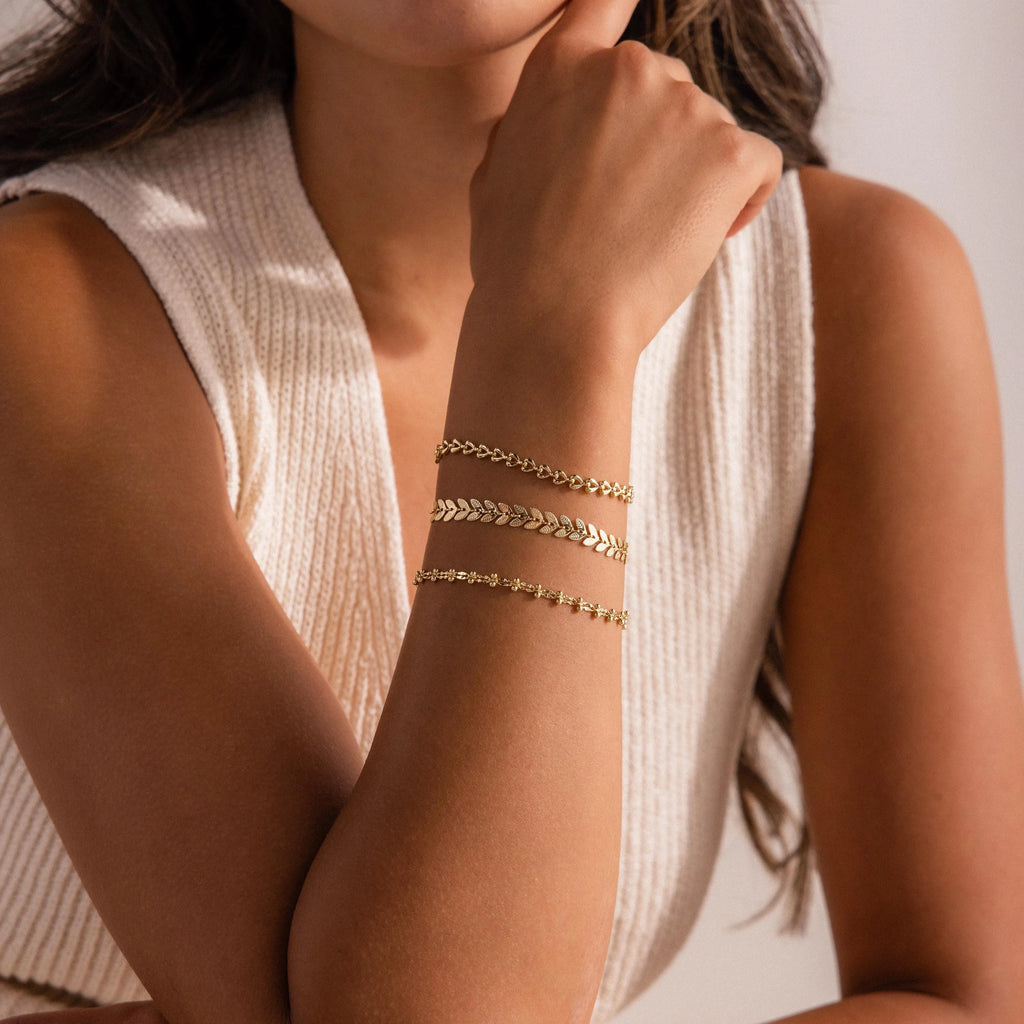 Leaf Link Bracelet Silver 18K Gold Plated