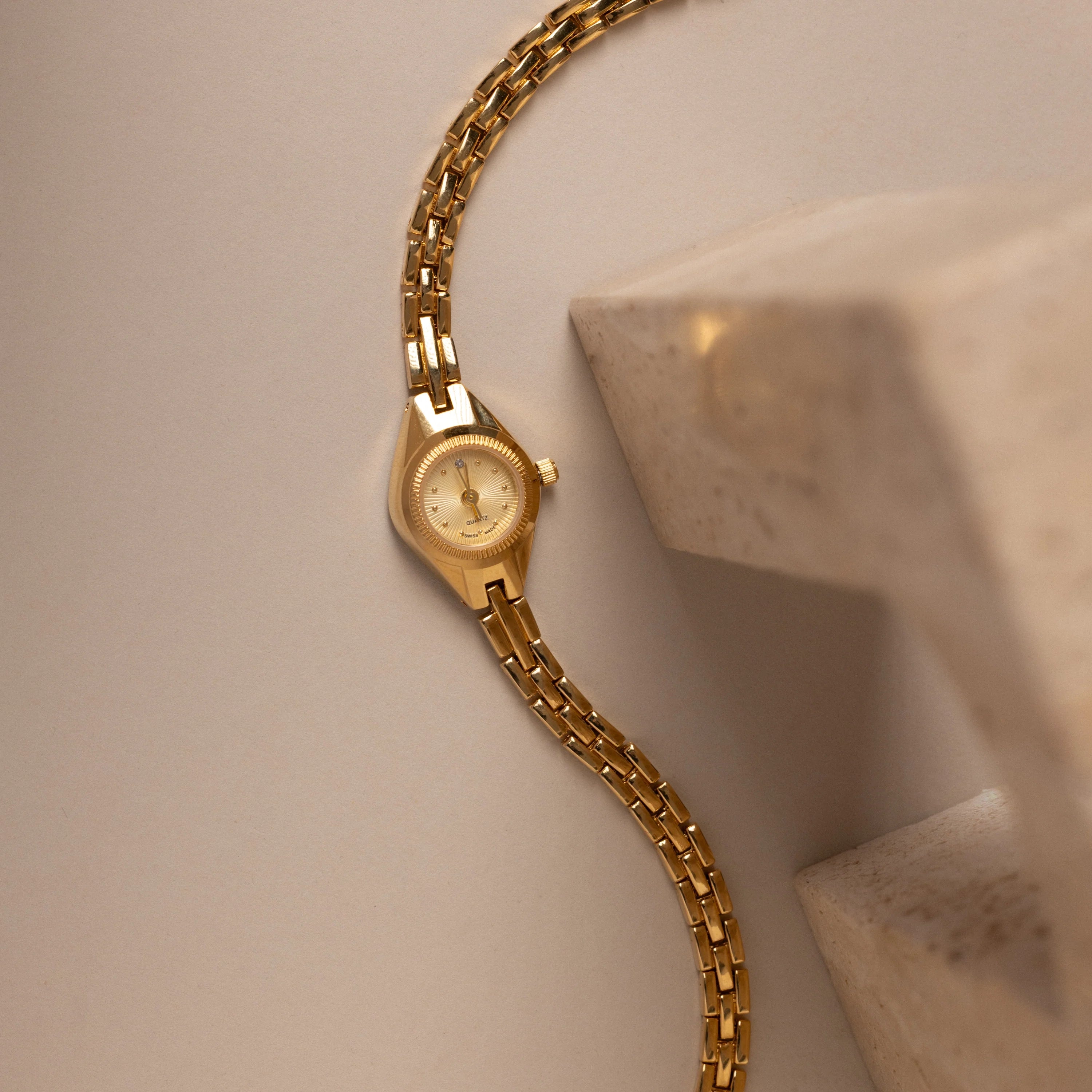 Petite Round Timepiece Silver 18K Gold Plated