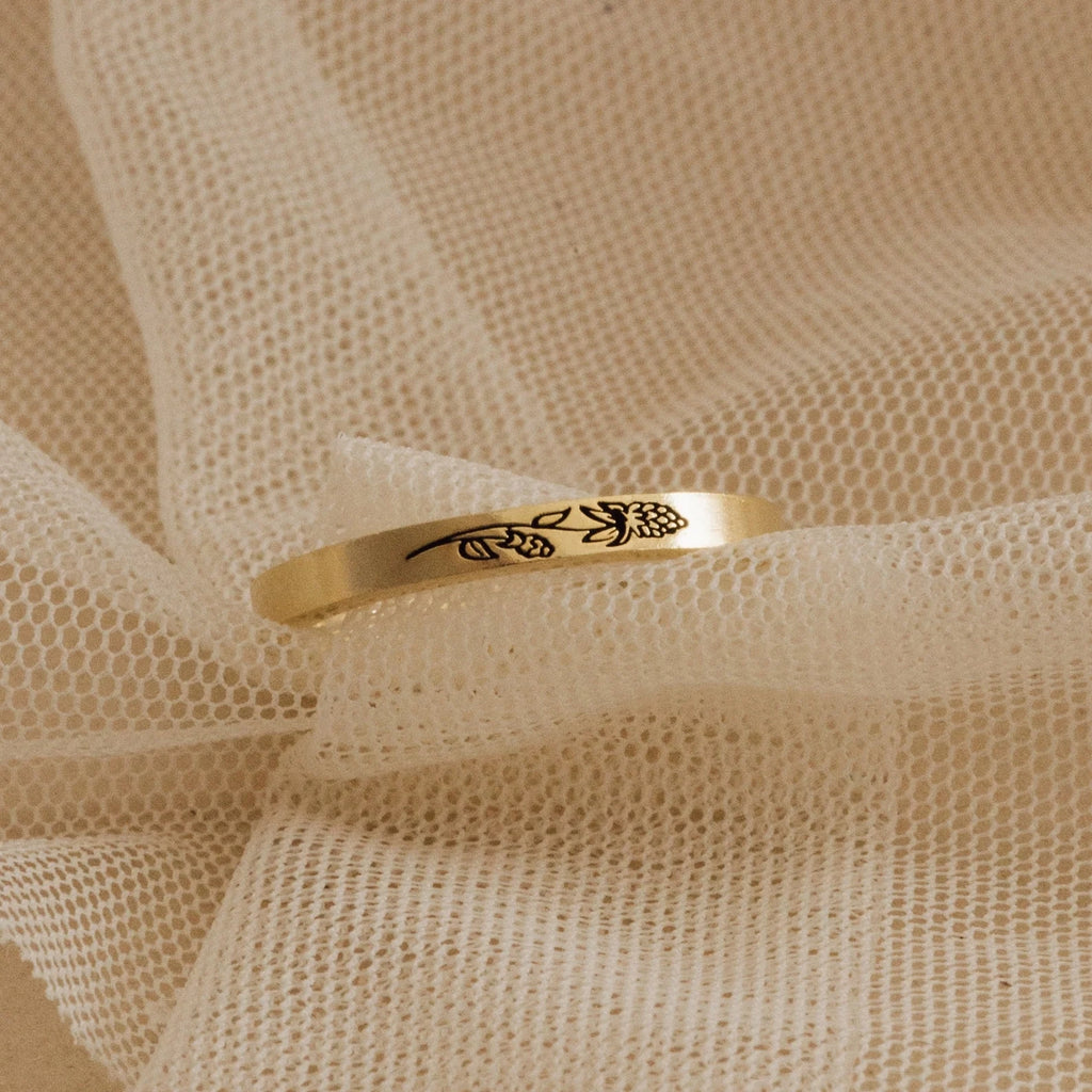 Stacking Birth Flower Band Silver 18K Gold Plated