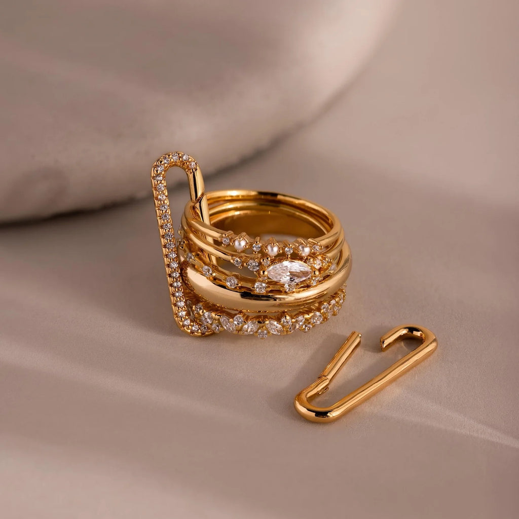 Multipurpose Pave Link Clasp Set Silver 18K Gold Plated