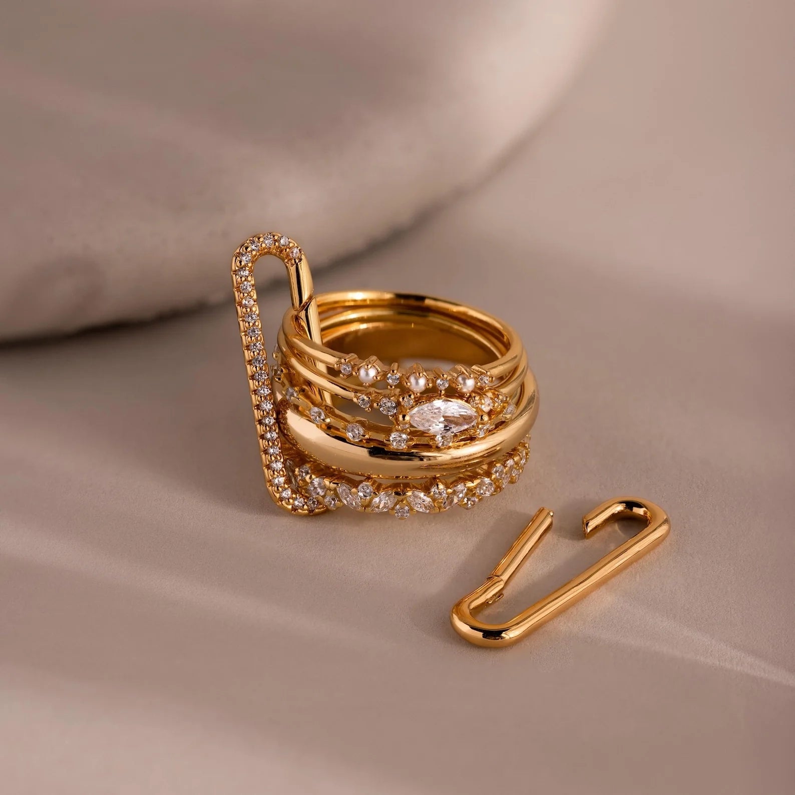 Multipurpose Pave Link Clasp Set Silver 18K Gold Plated