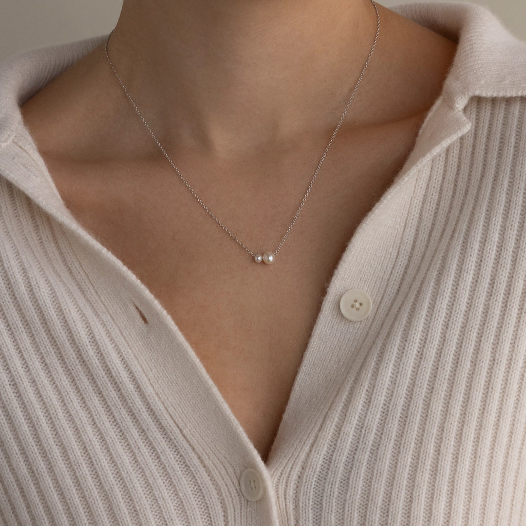 Dainty Duo Pearl Necklace Silver 18K Gold Plated