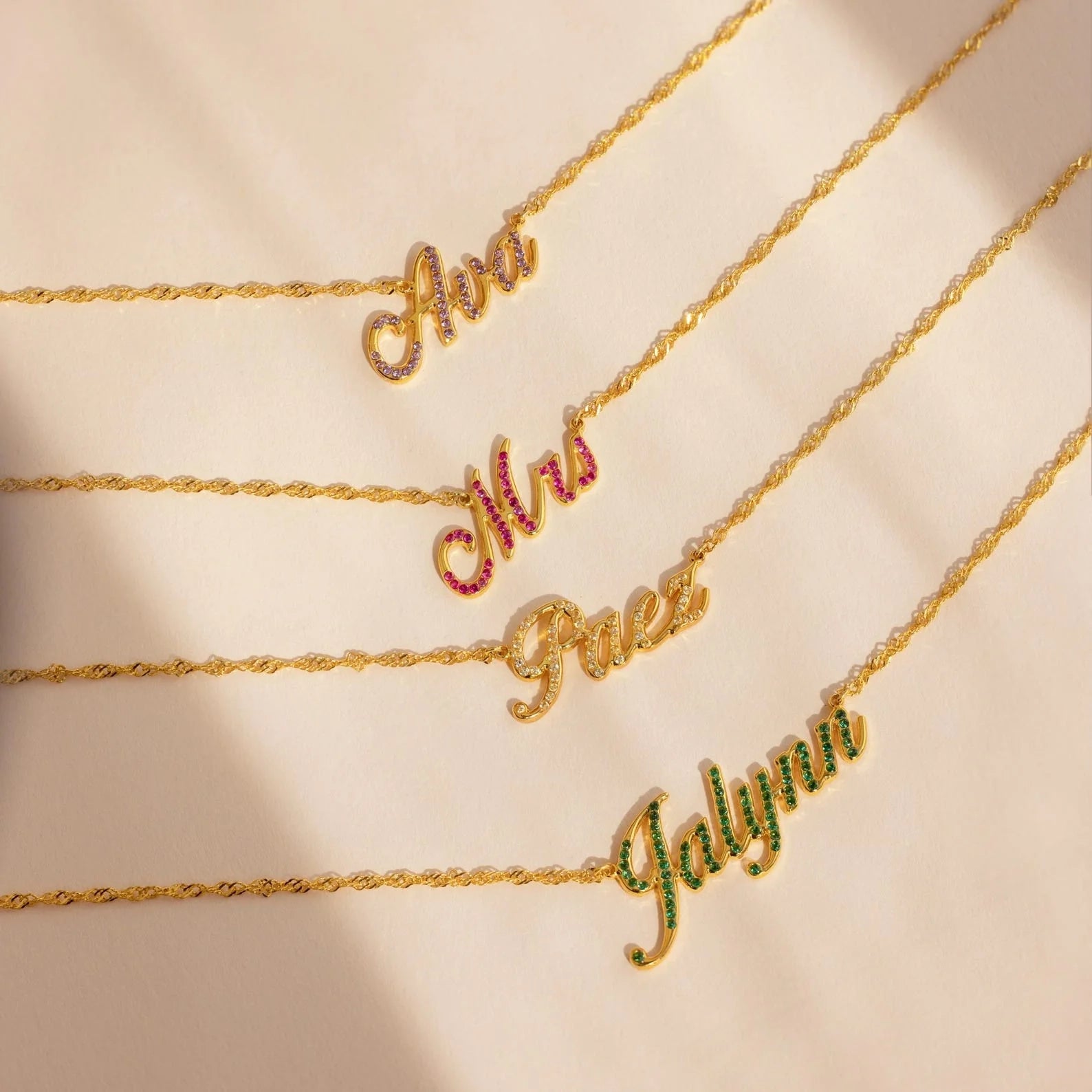 Elegant Birthstone Name Necklace Silver 18K Gold Plated