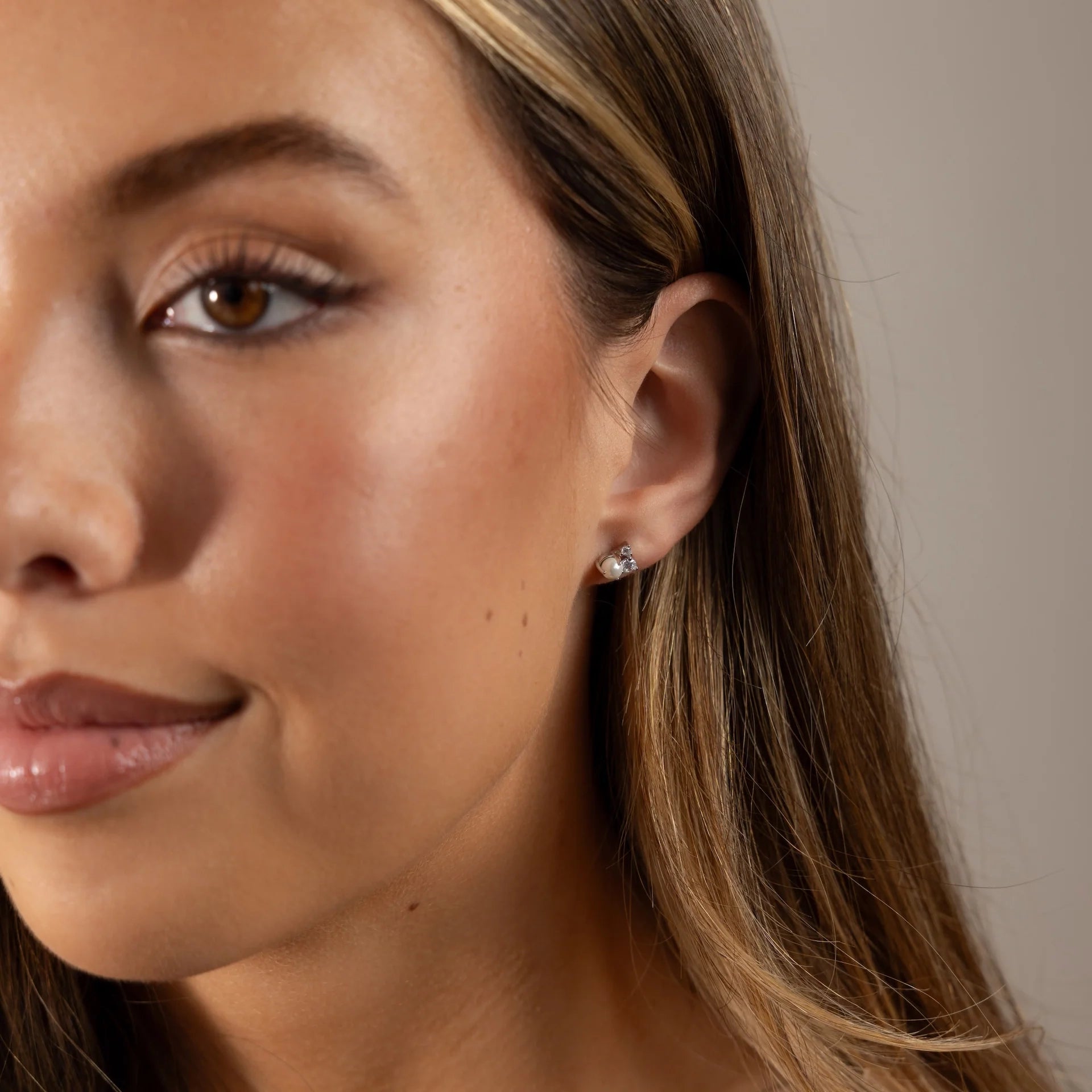 Pearl Diamond Cluster Studs Silver 18K Gold Plated