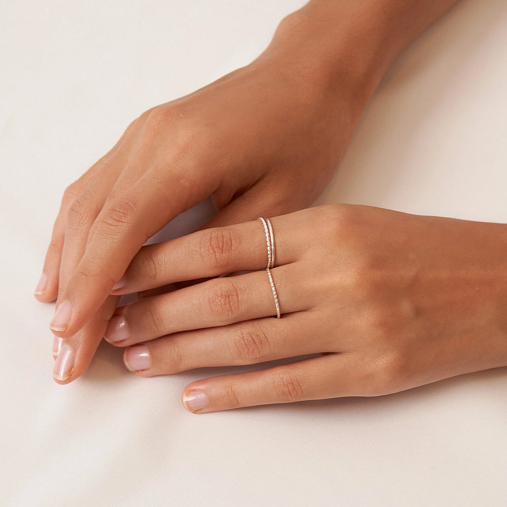 Thin Stacking Rings Set Silver 18K Gold Plated