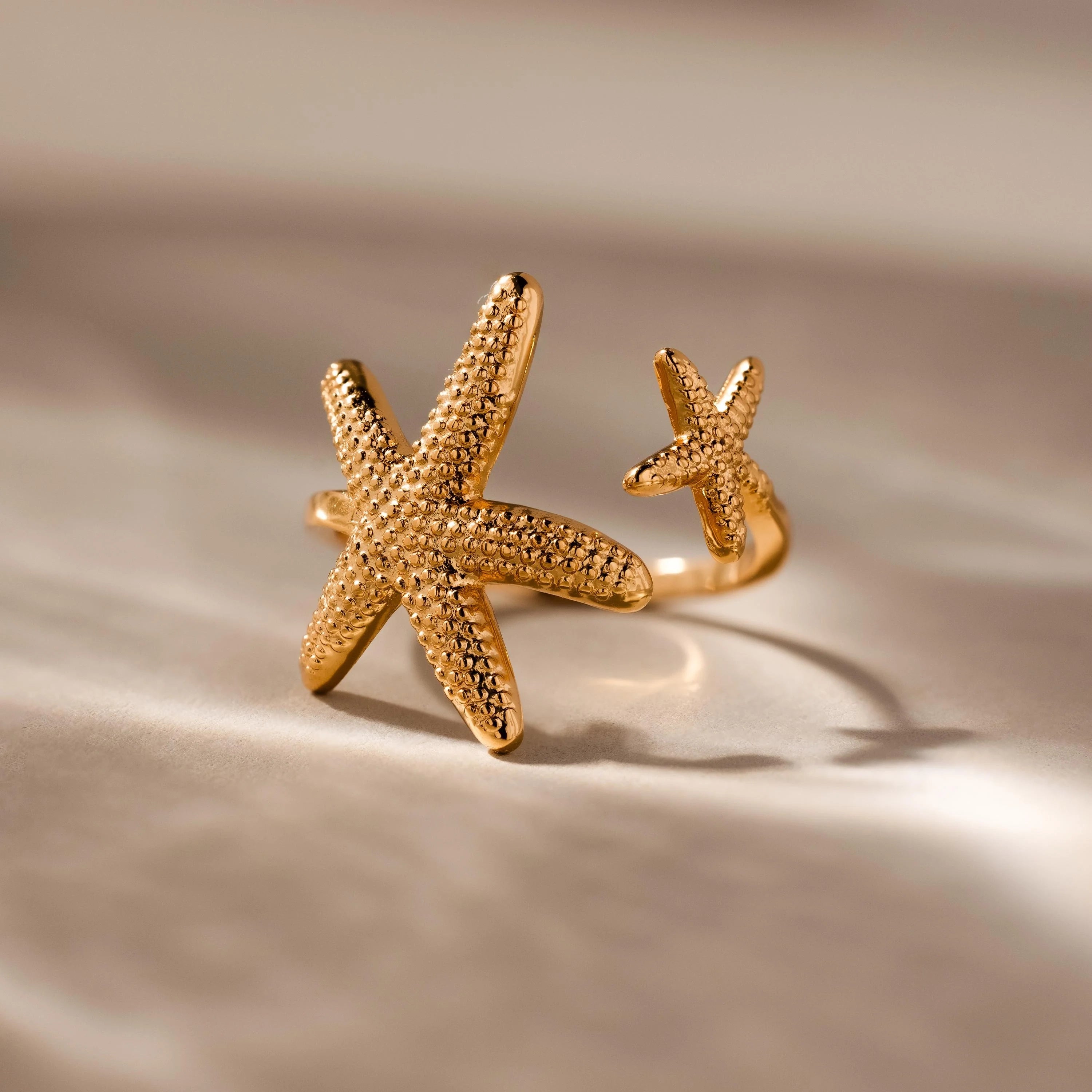 Open Duo Starfish Ring Silver 18K Gold Plated