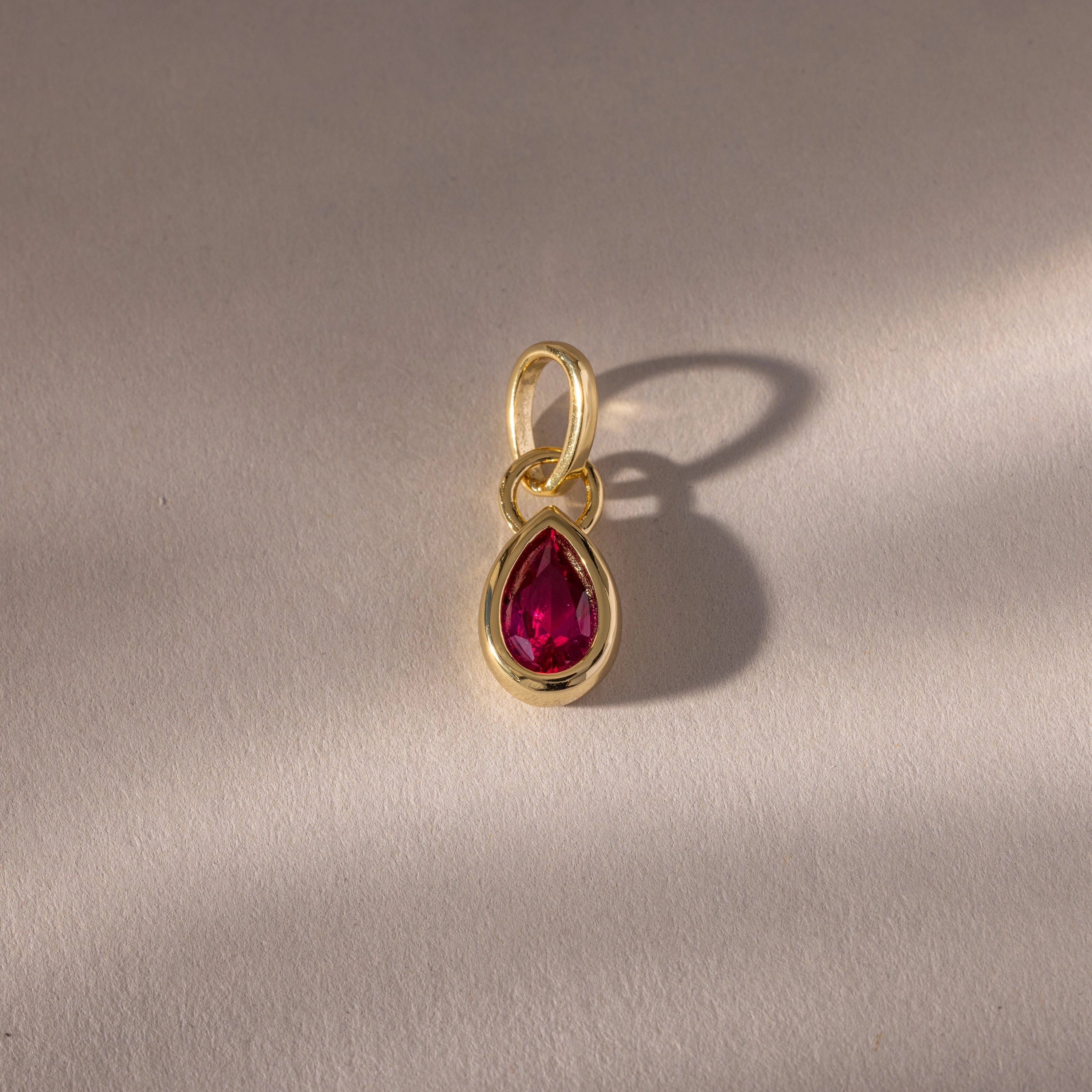 Teardrop Ruby Charm Silver 18K Gold Plated