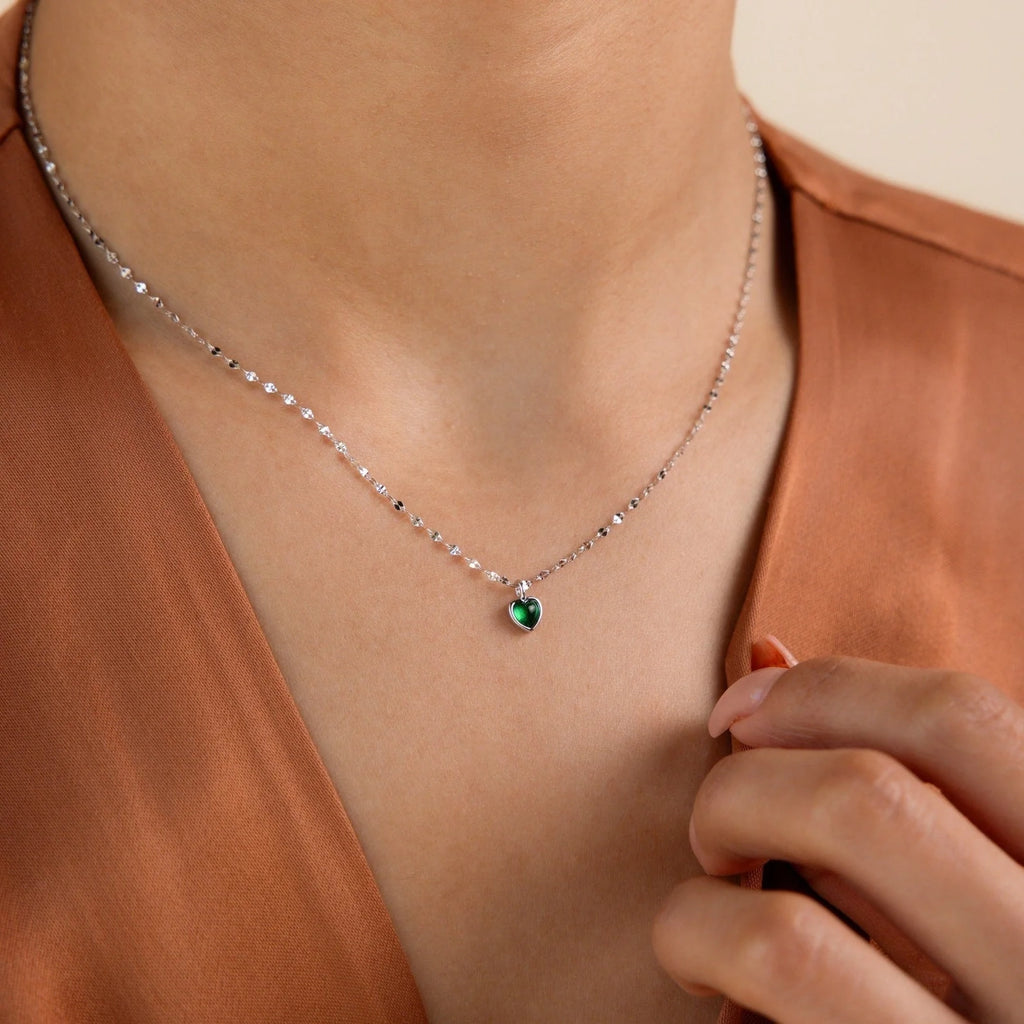 Tiny Jade Heart Necklace Silver 18K Gold Plated