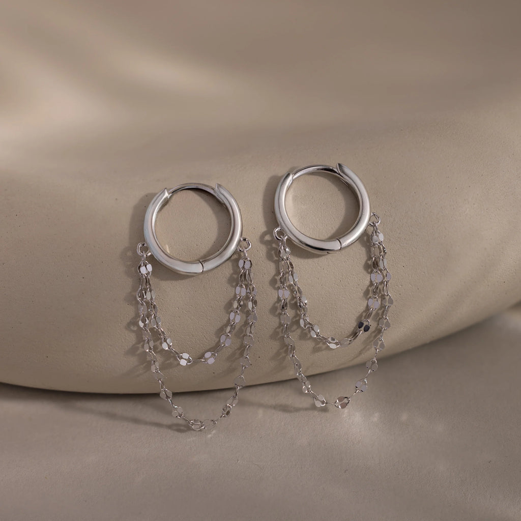 Duo Mirror Chain Huggies Silver 18K Gold Plated