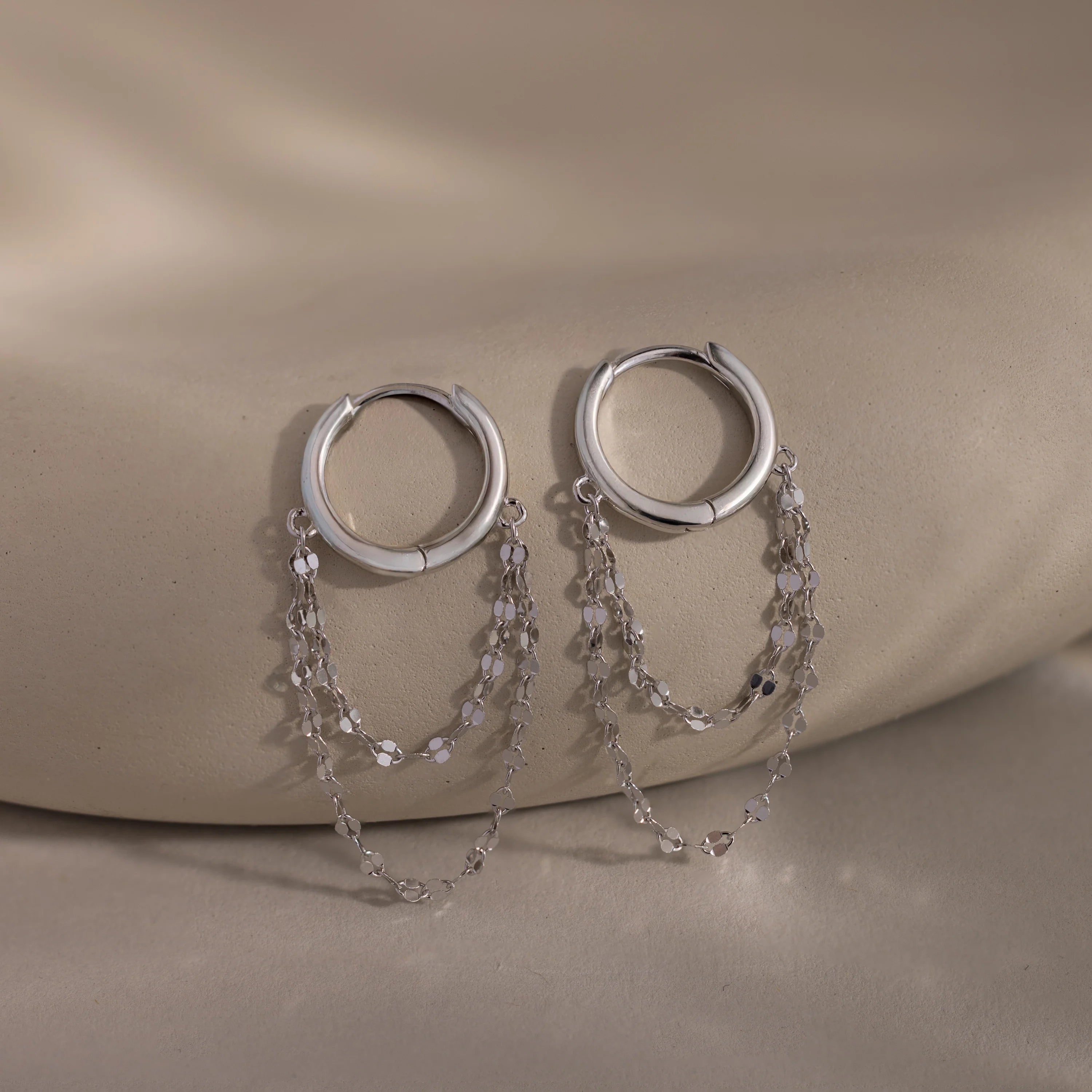 Duo Mirror Chain Huggies Silver 18K Gold Plated