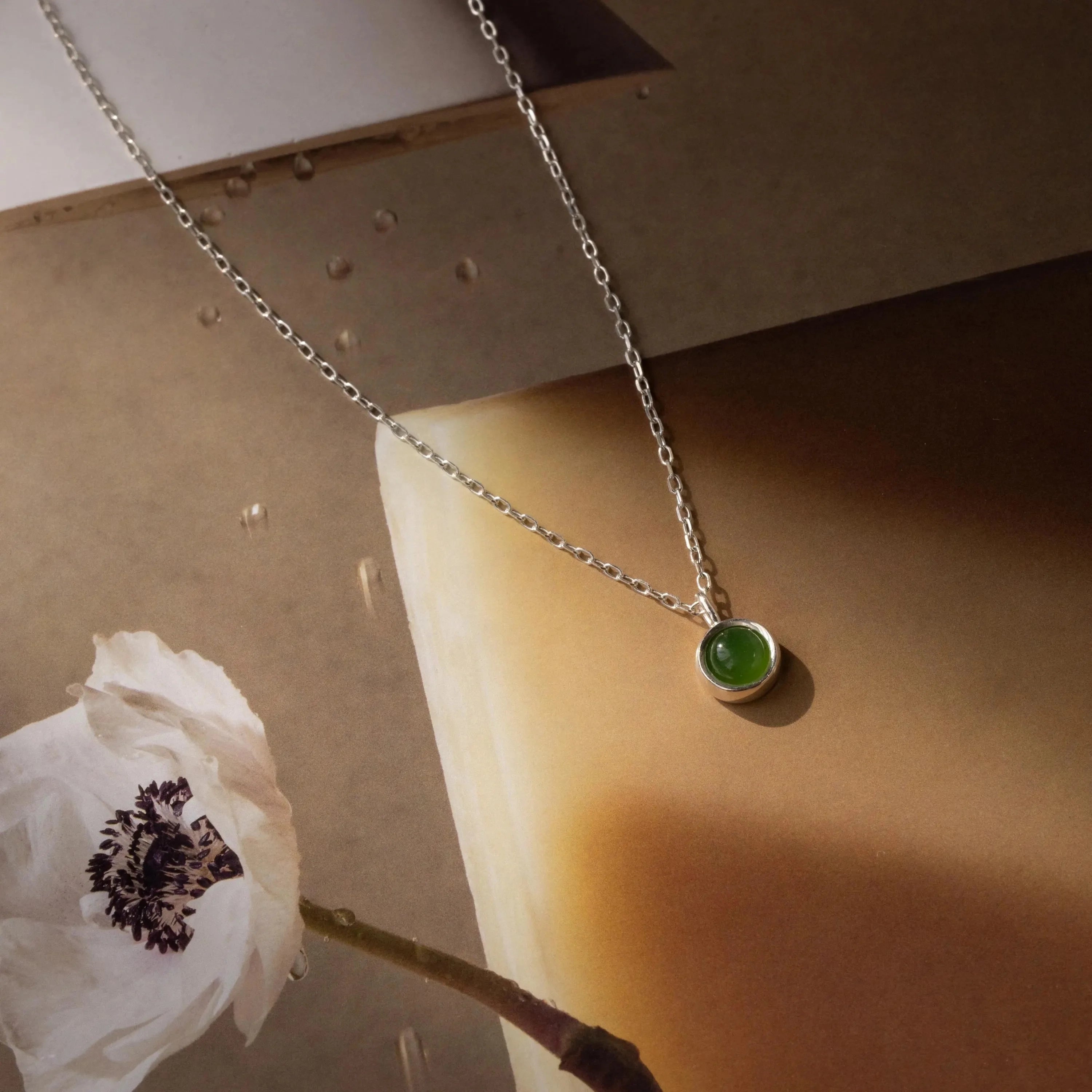 Jade Charm Necklace Silver 18K Gold Plated