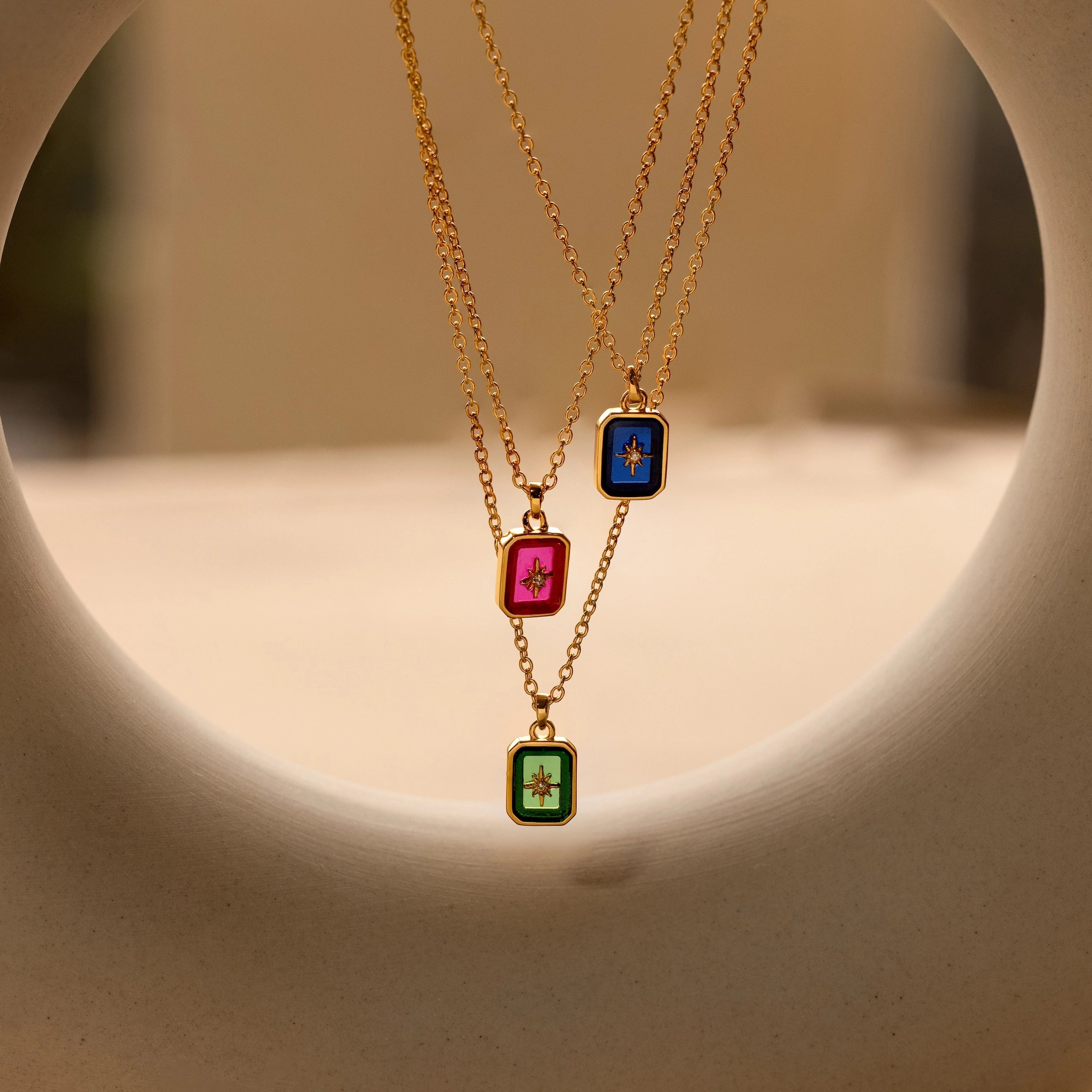 Ruby North Star Necklace Silver 18K Gold Plated