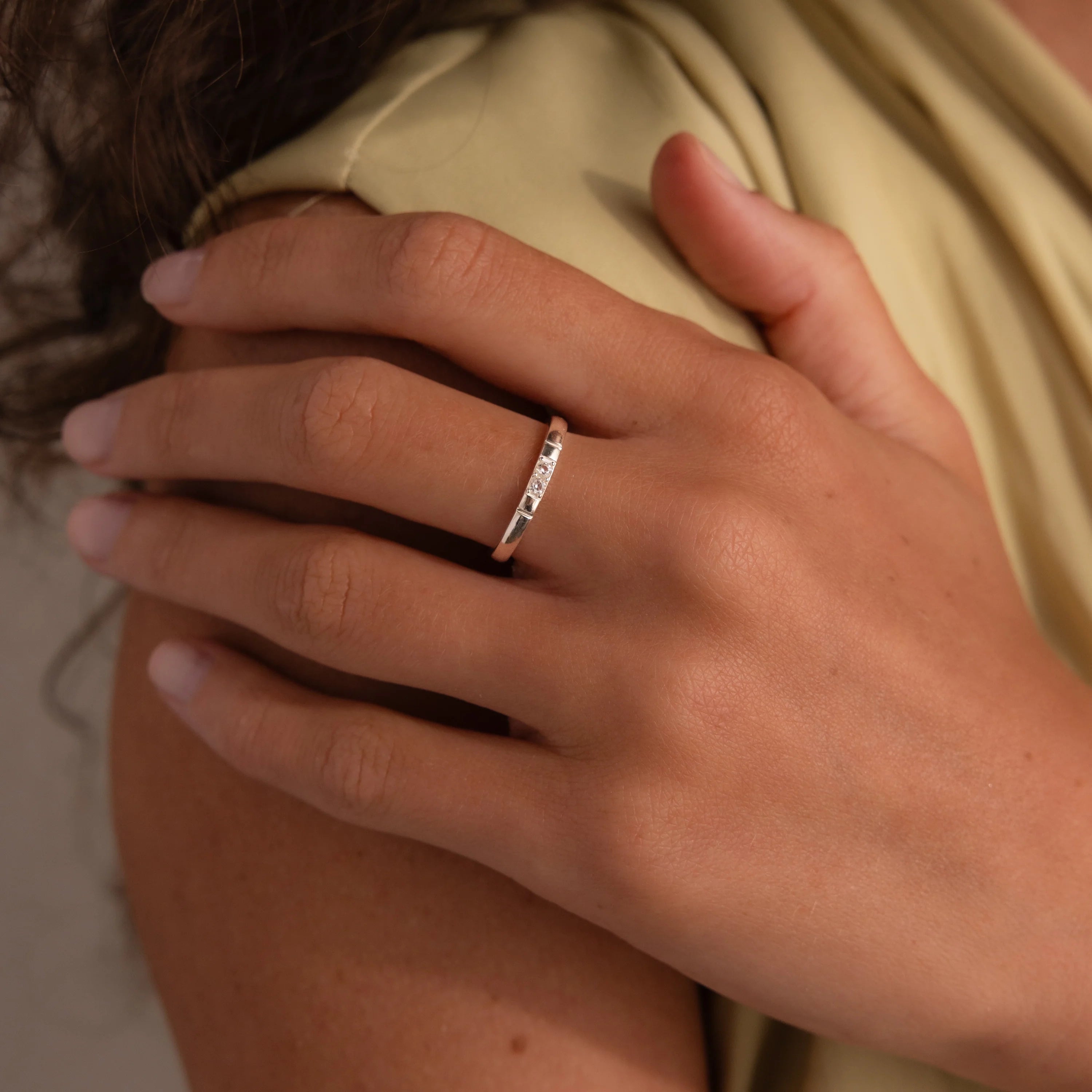 Diamond Morse Code Ring Silver 18K Gold Plated