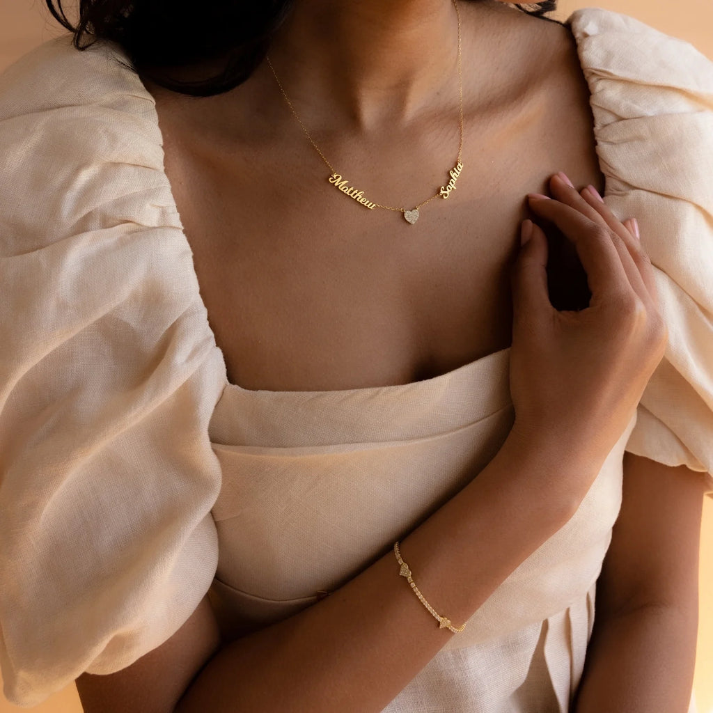 Mellow Name Heart Necklace Silver 18K Gold Plated