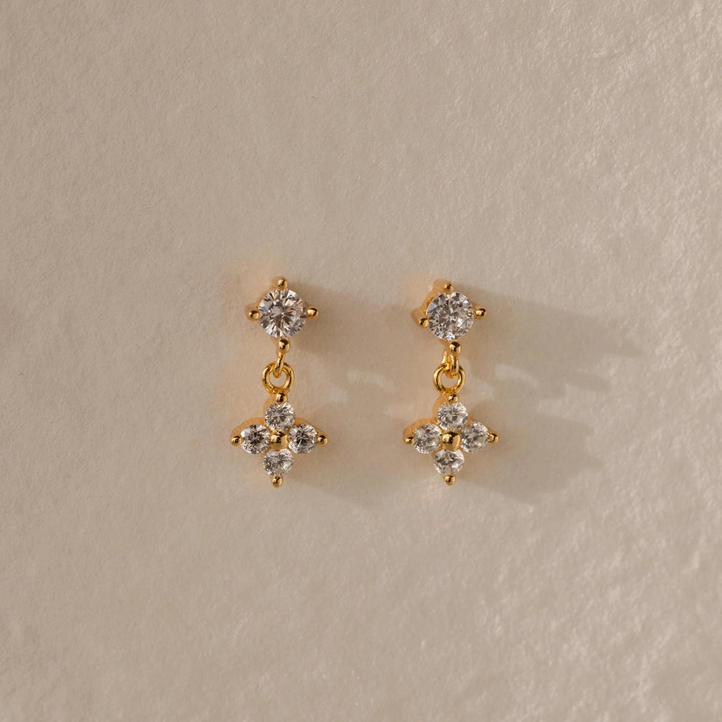 Diamond Flower Flat Back Studs Silver 18K Gold Plated