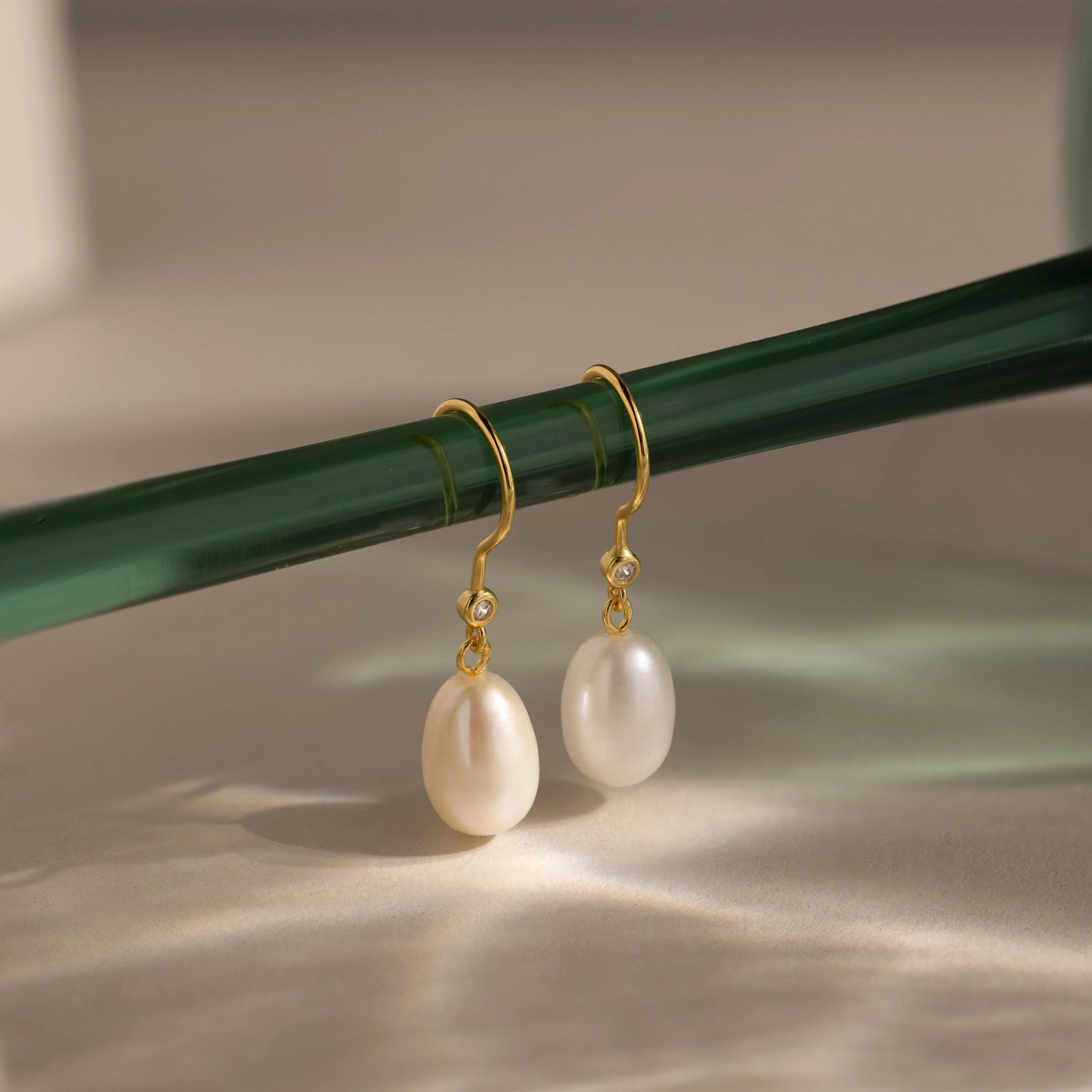 Diamond Pearl Threader Earrings Silver 18K Gold Plated