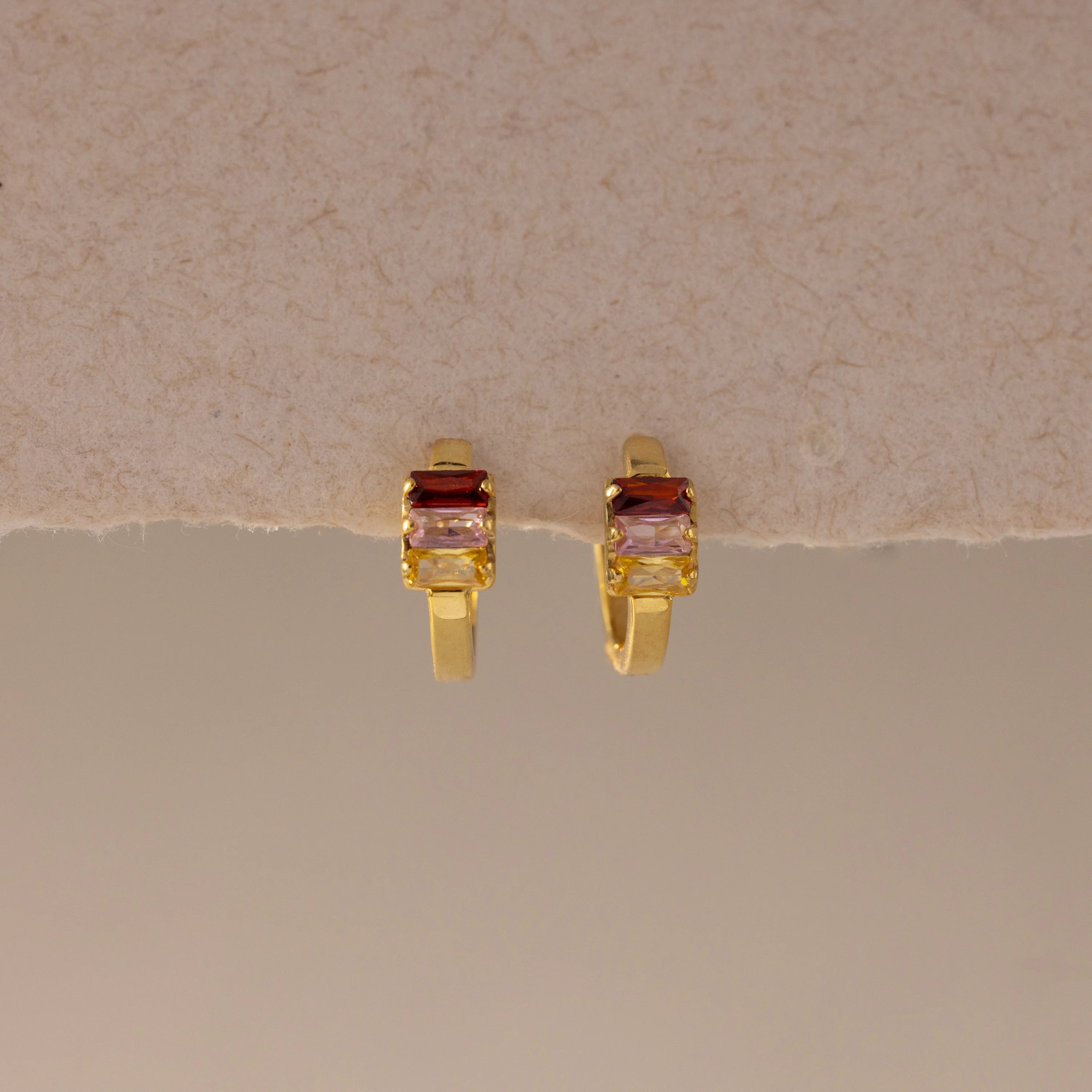 Multiple Baguette Birthstone Huggies Silver 18K Gold Plated