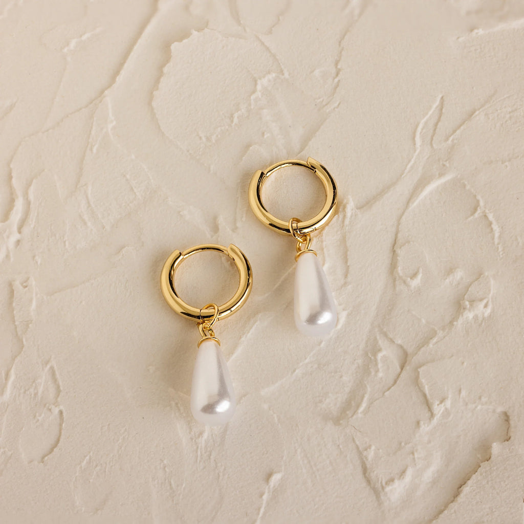 Dangling Pearl Huggies Silver 18K Gold Plated