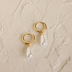 Dangling Pearl Huggies Silver 18K Gold Plated