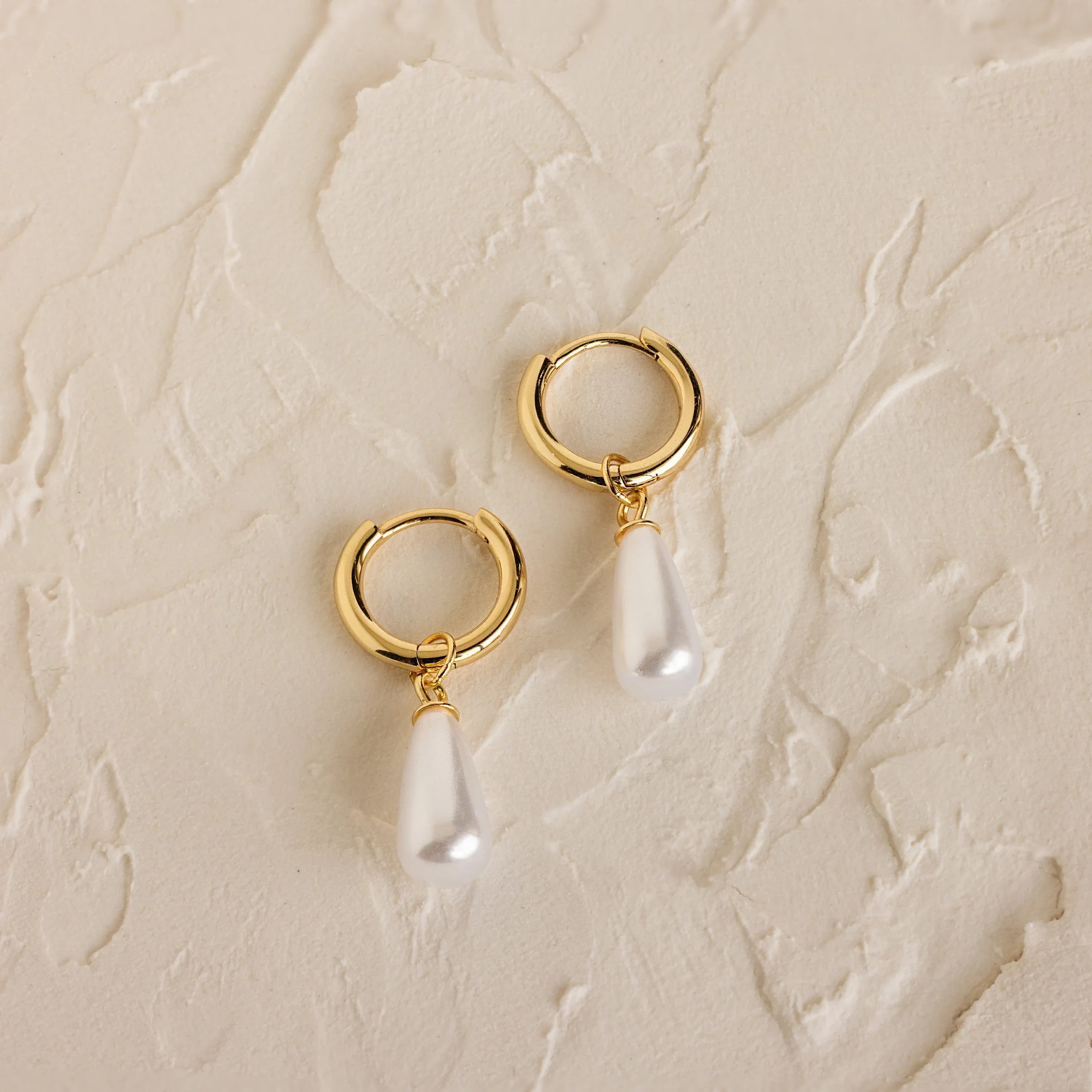 Dangling Pearl Huggies Silver 18K Gold Plated