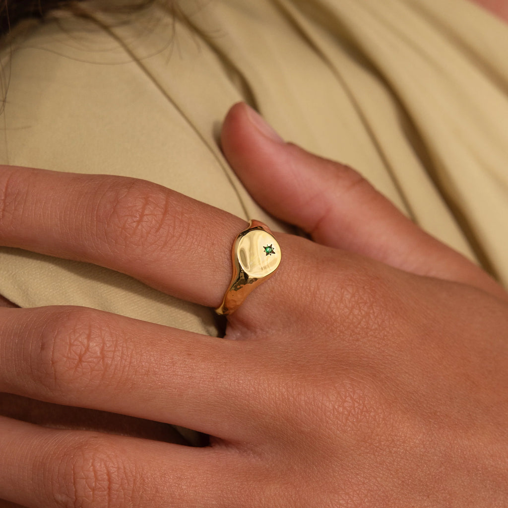 Pink Tourmaline Signet Ring Silver 18K Gold Plated
