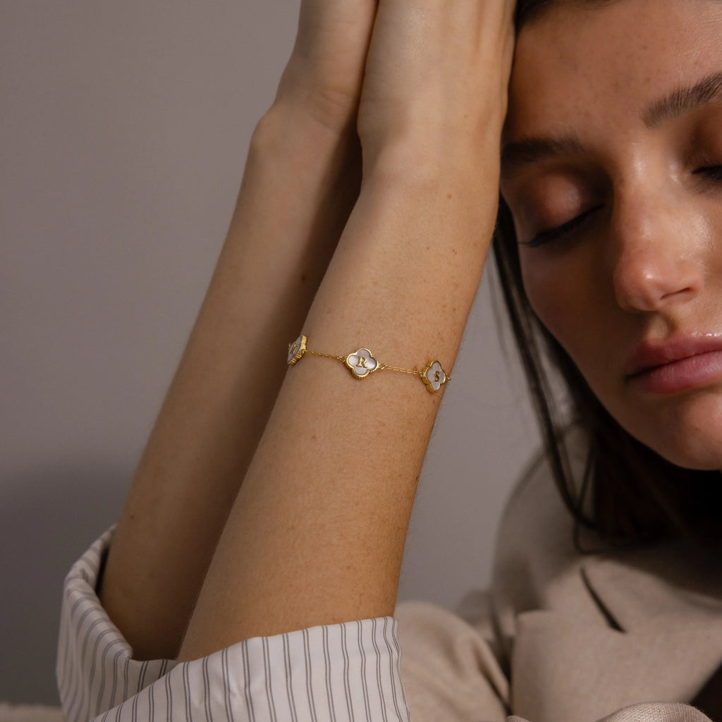 Pearl Clover Letter Bracelet Silver 18K Gold Plated