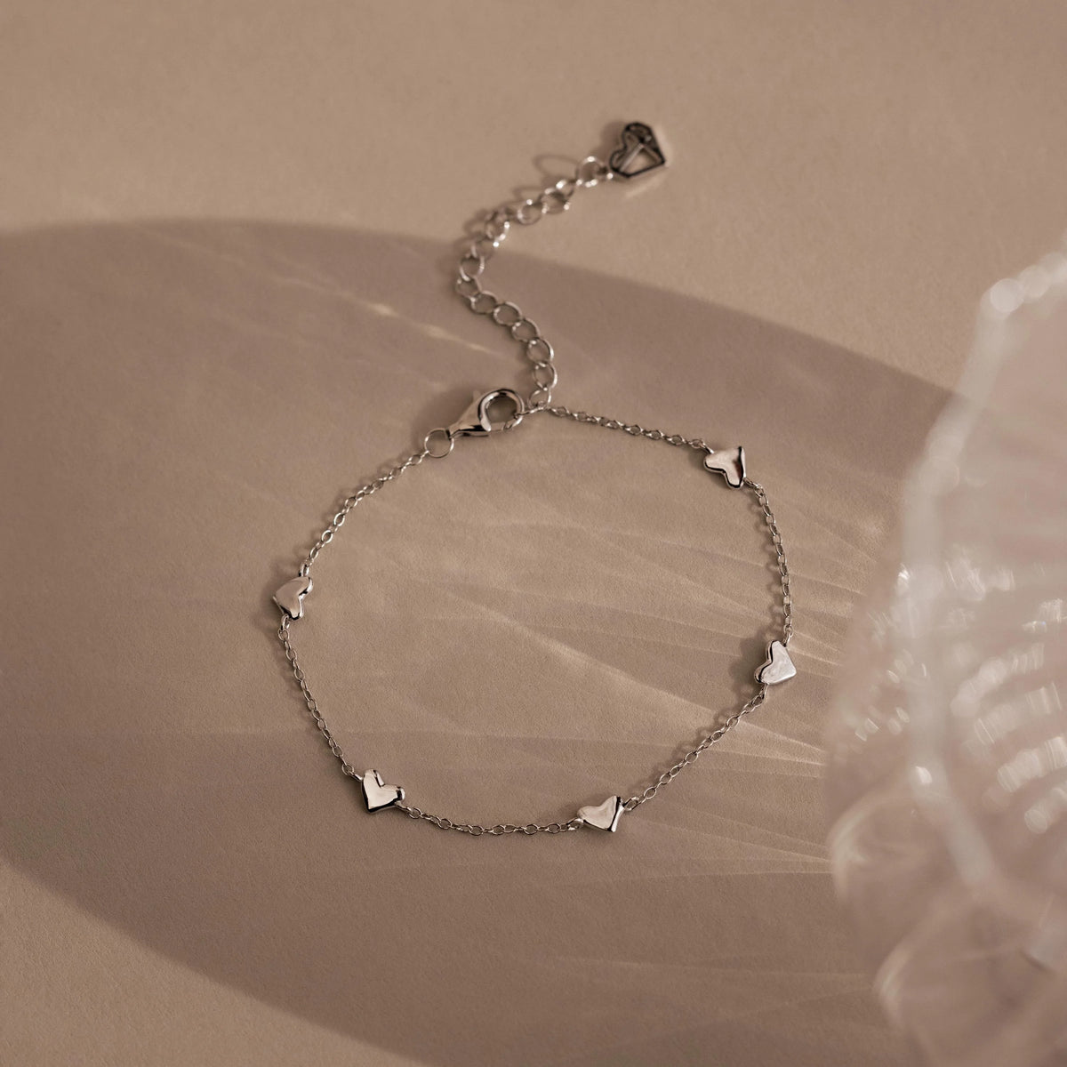 Heart Station Bracelet Silver 18K Gold Plated
