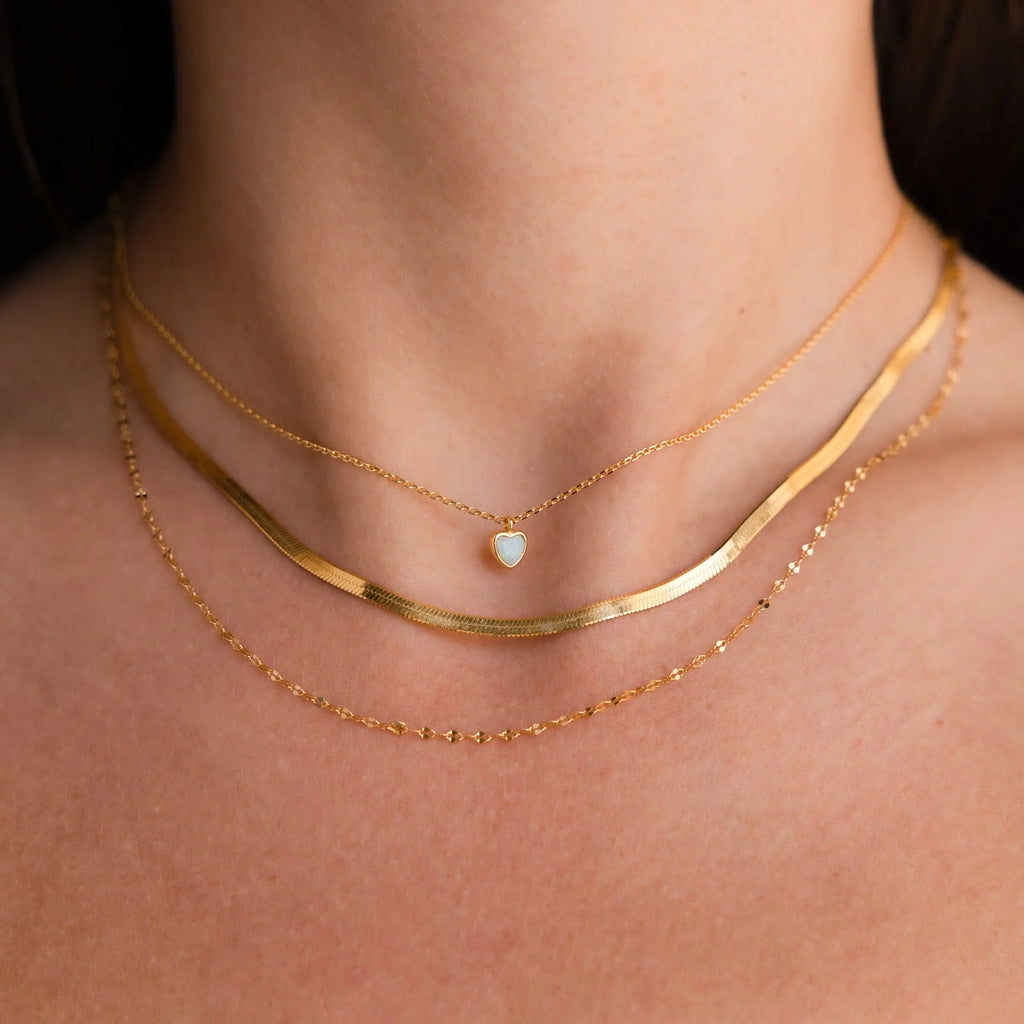 Tiny Opal Heart Necklace  Silver 18K Gold Plated