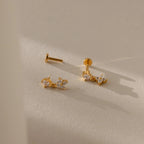 Diamond Ivy Flower Flat Back Studs Silver 18K Gold Plated