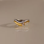 Diamond Mixed Metal Curve Ring Set Silver 18K Gold Plated