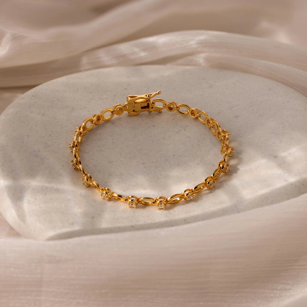 Diamond Chain Tennis Bracelet Silver 18K Gold Plated