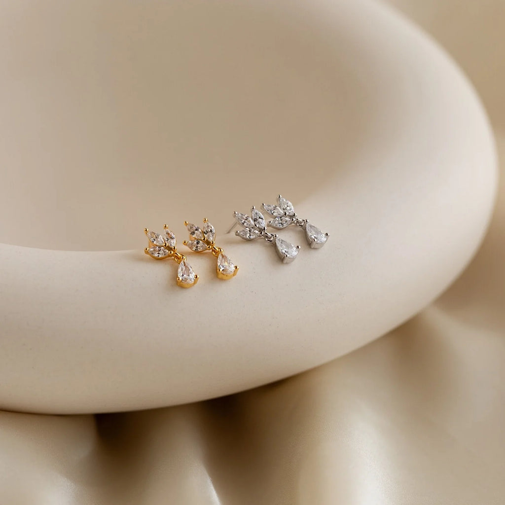 Marquise Diamond Drop Studs Silver 18K Gold Plated