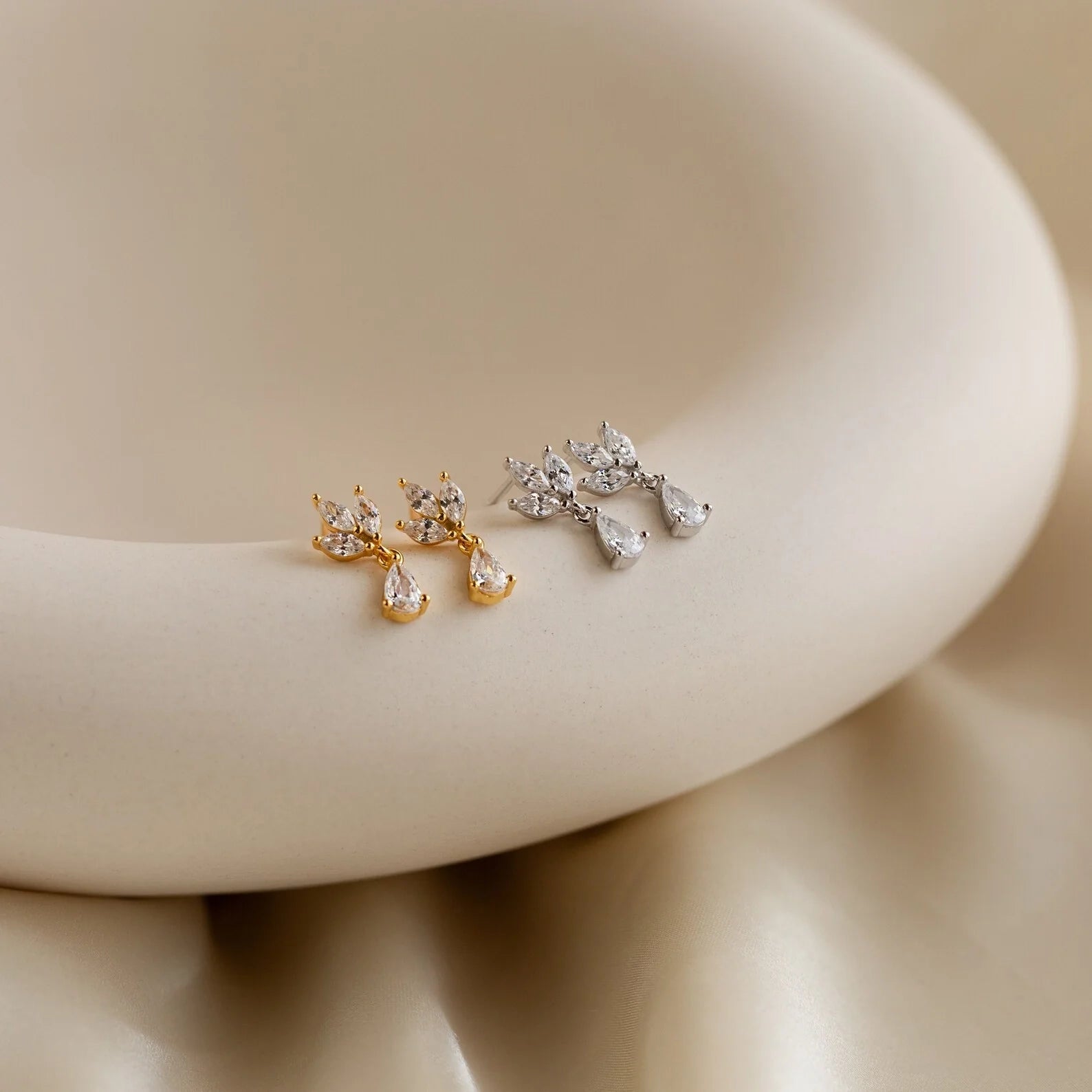 Marquise Diamond Drop Studs Silver 18K Gold Plated