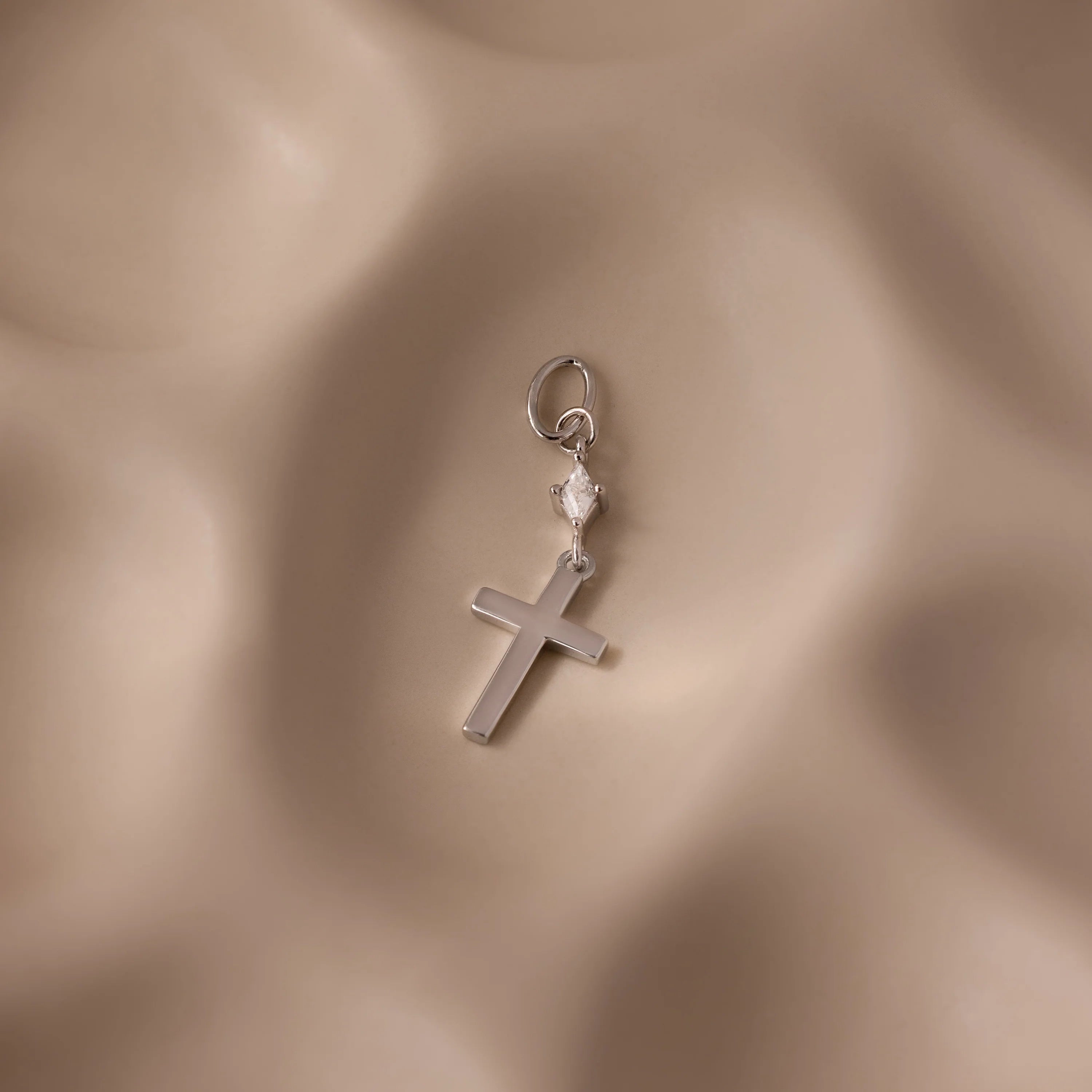 Diamond Drop Cross Charm Silver 18K Gold Plated