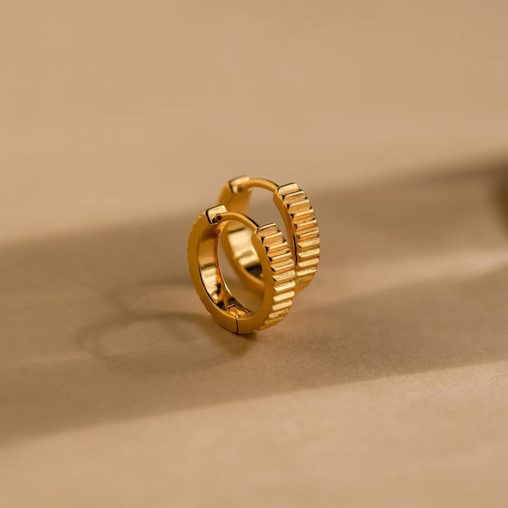 Ribbed Huggies  Silver 18K Gold Plated