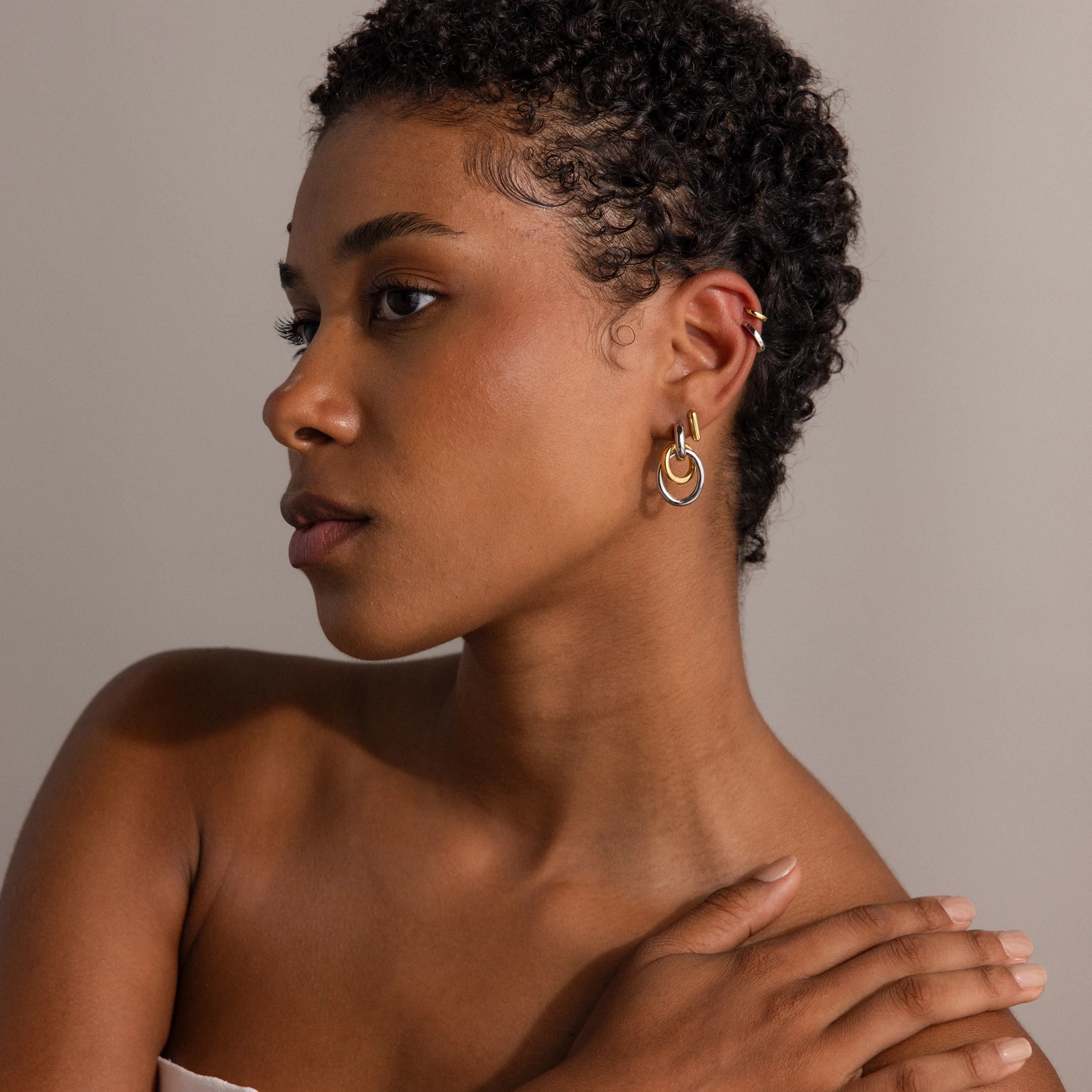 Mixed Metal Linked Earrings Silver 18K Gold Plated