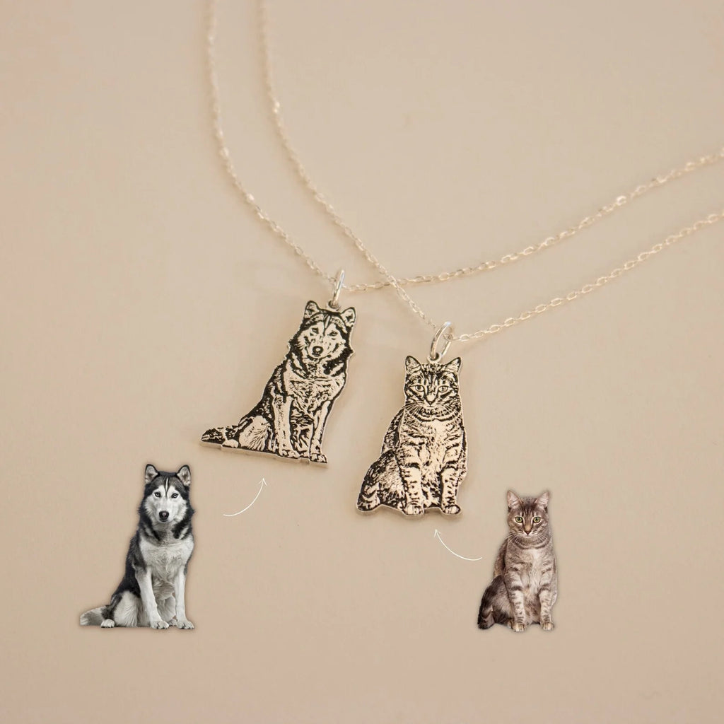 Custom Pet Portrait Necklace Silver 18K Gold Plated