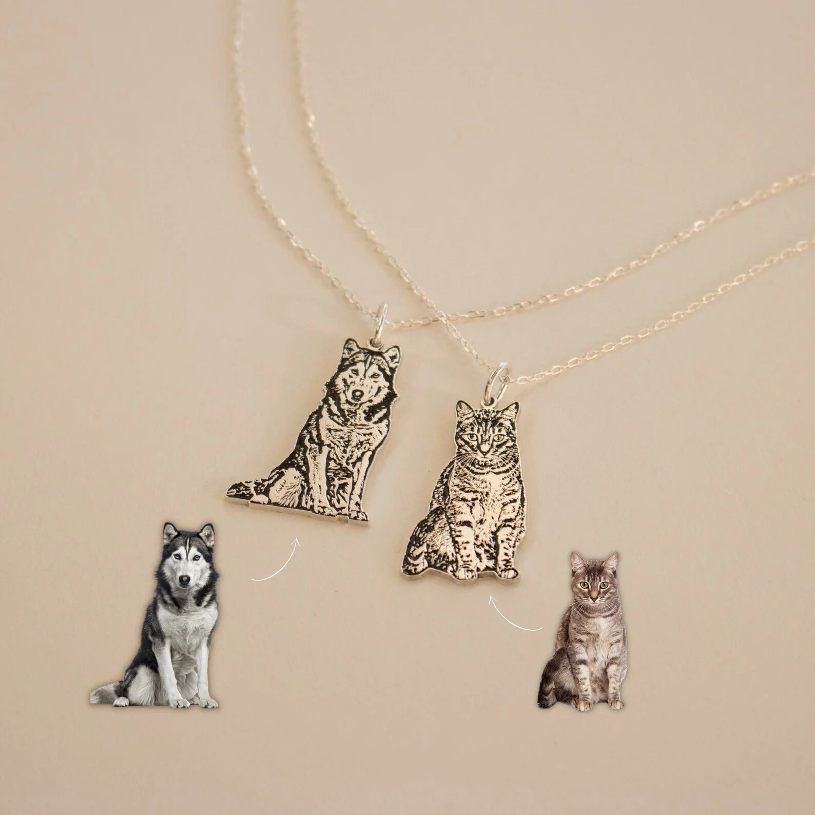 Custom Pet Portrait Necklace Silver 18K Gold Plated