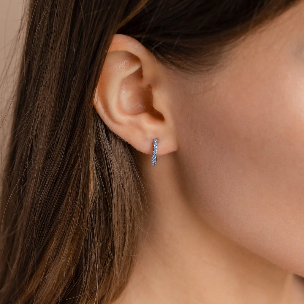 Aquamarine Pave Huggies Silver 18K Gold Plated