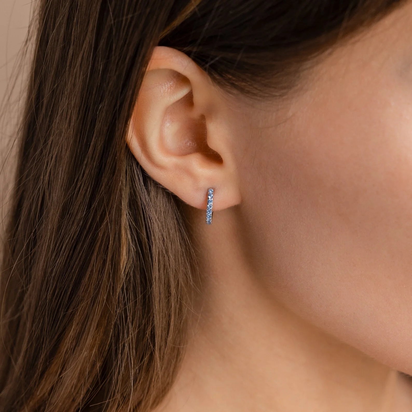 Aquamarine Pave Huggies Silver 18K Gold Plated