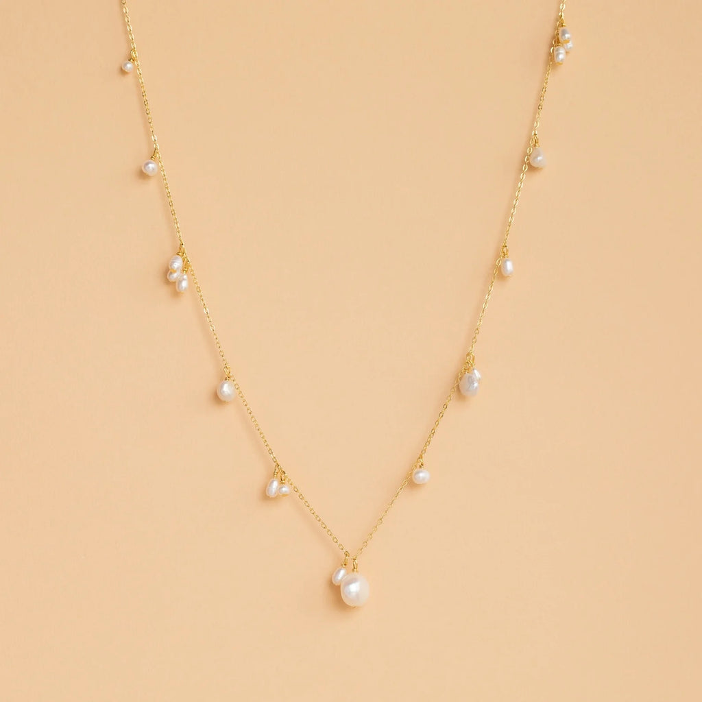 Baroque Pearl Station Necklace Silver 18K Gold Plated