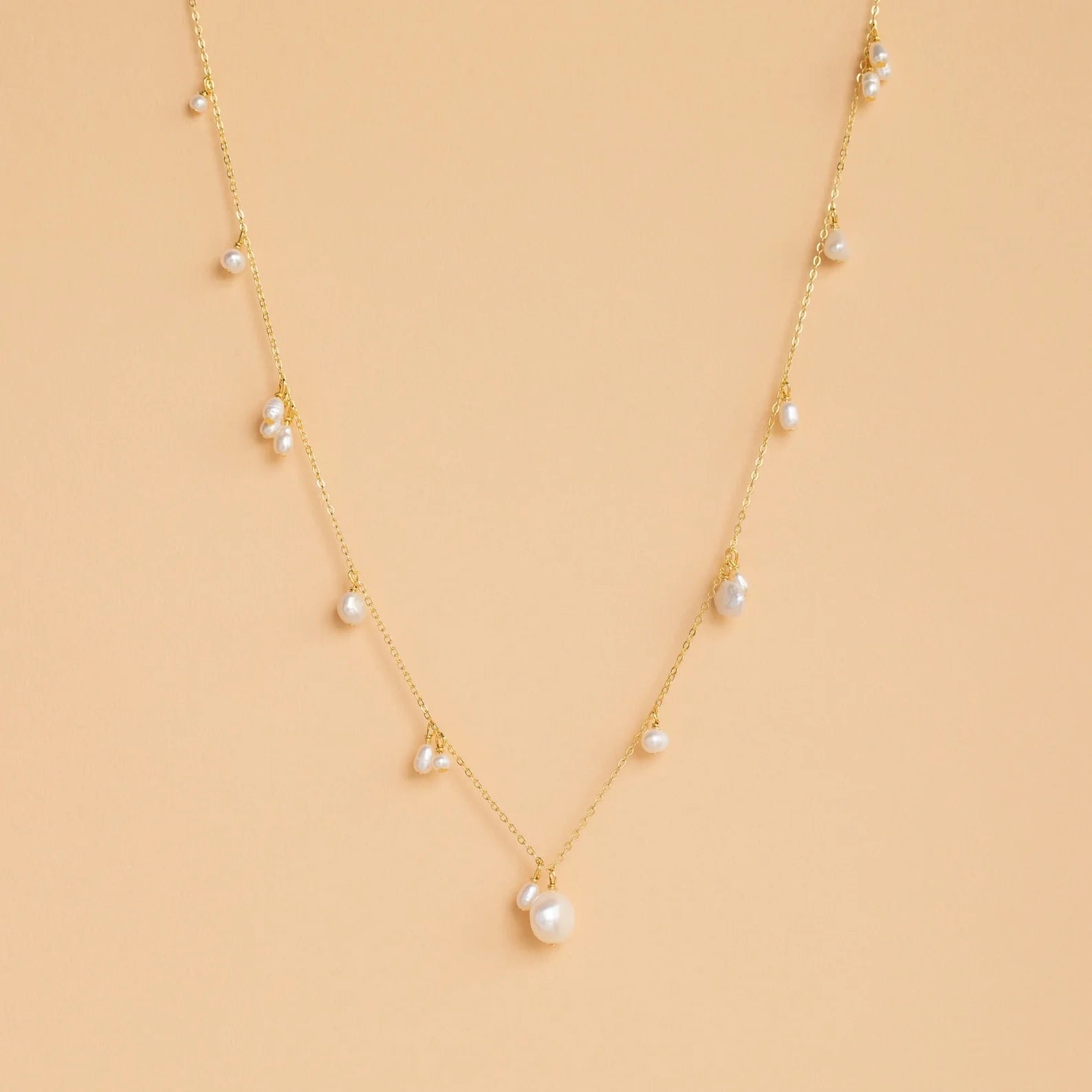 Baroque Pearl Station Necklace Silver 18K Gold Plated