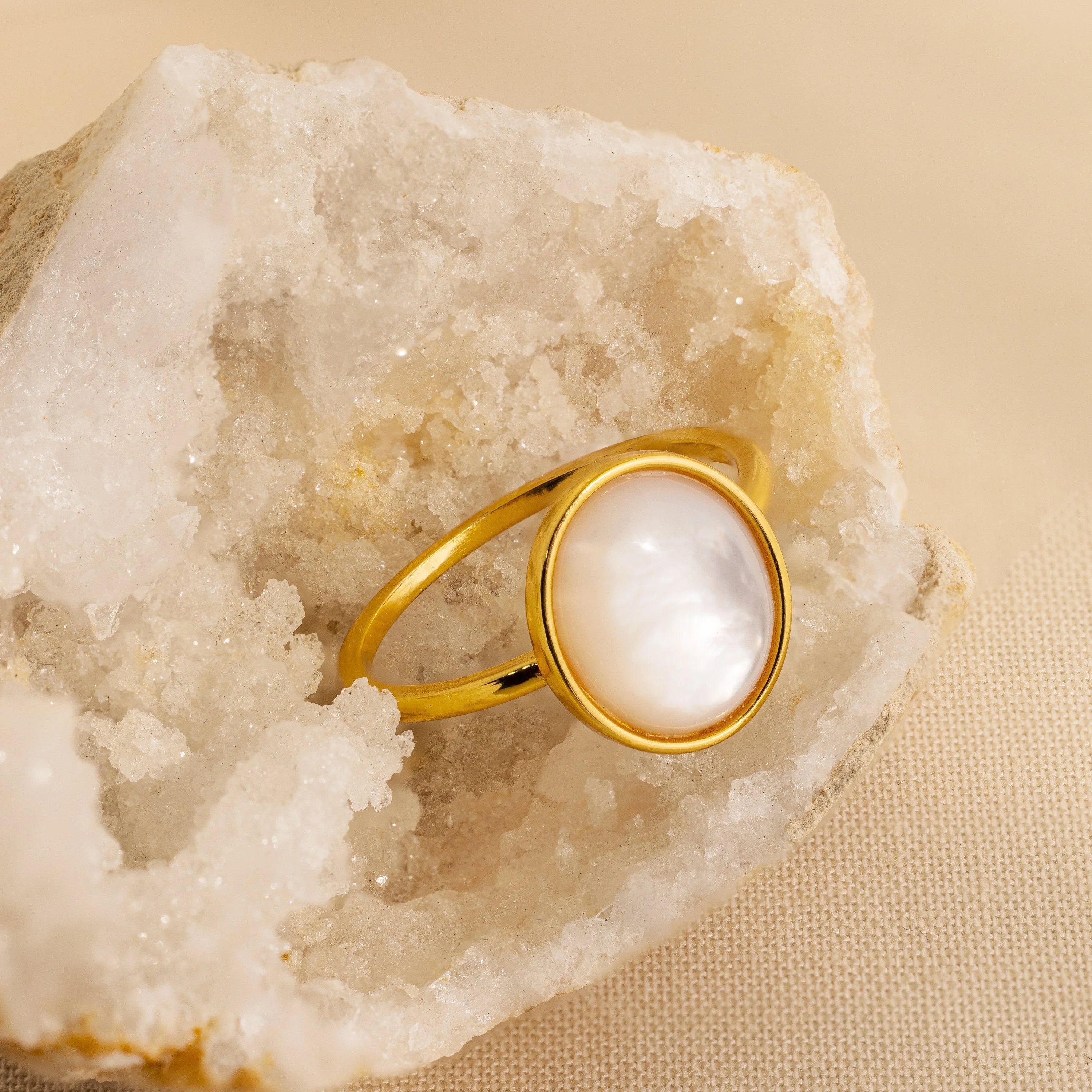 Mother of Pearl Signet Ring Silver 18K Gold Plated