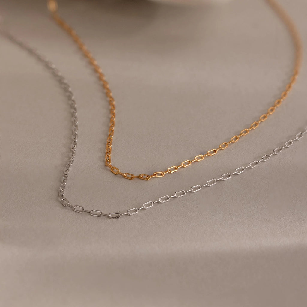 Dainty Paperclip Necklace Silver 18K Gold Plated
