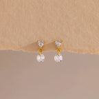 Diamond Heart Drop Flatback Studs Silver 18K Gold Plated